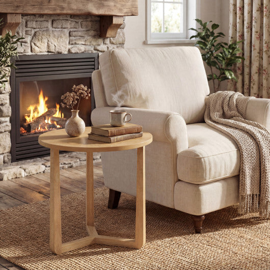 22.5 inch Round Side Table Farmhouse End Table with Sturdy Rubber Wood Legs and Triangular Structure-Natural LuxuryLifeWay Online Store