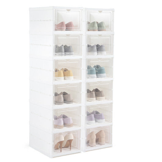 6-Tier Shoe Organizer Set of 2 with Clear Doors and Portable Design for 12 Pairs-White LuxuryLifeWay Online Store