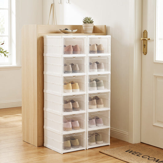 6-Tier Shoe Organizer Set of 2 with Clear Doors and Portable Design for 12 Pairs-White LuxuryLifeWay Online Store