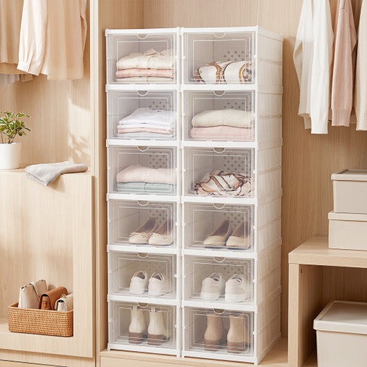 6-Tier Shoe Organizer Set of 2 with Clear Doors and Portable Design for 12 Pairs-White LuxuryLifeWay Online Store