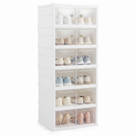 6-Tier Shoe Organizer with Clear Doors and Portable Design for 12 Pairs-White LuxuryLifeWay Online Store