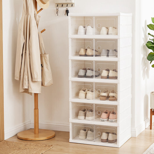 6-Tier Shoe Organizer with Clear Doors and Portable Design for 12 Pairs-White LuxuryLifeWay Online Store