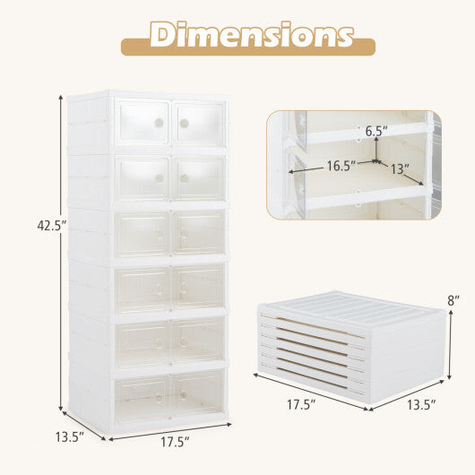 6-Tier Shoe Organizer with Clear Doors and Portable Design for 12 Pairs-White LuxuryLifeWay Online Store