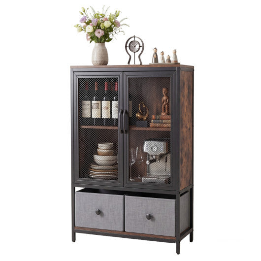 Industrial Coffee Bar Cabinet with 2-Tier Storage Compartment-Rustic Brown LuxuryLifeWay Online Store
