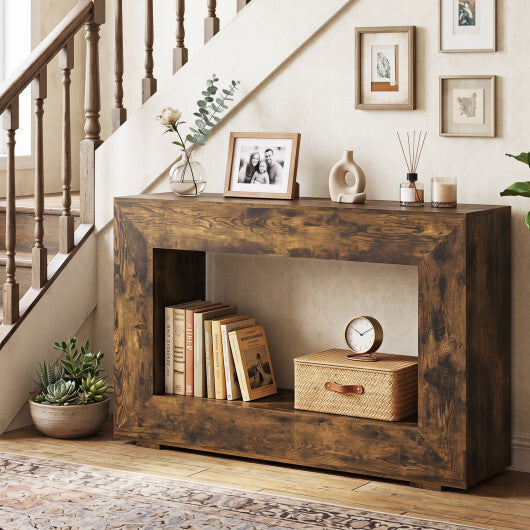 47" 2-Tier Farmhouse Console Table with Open Storage Shelf for Living Room-Rustic Brown LuxuryLifeWay Online Store