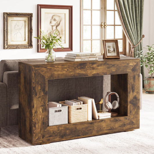 47" 2-Tier Farmhouse Console Table with Open Storage Shelf for Living Room-Rustic Brown LuxuryLifeWay Online Store