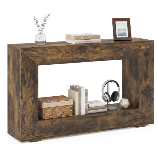 47" 2-Tier Farmhouse Console Table with Open Storage Shelf for Living Room-Rustic Brown LuxuryLifeWay Online Store