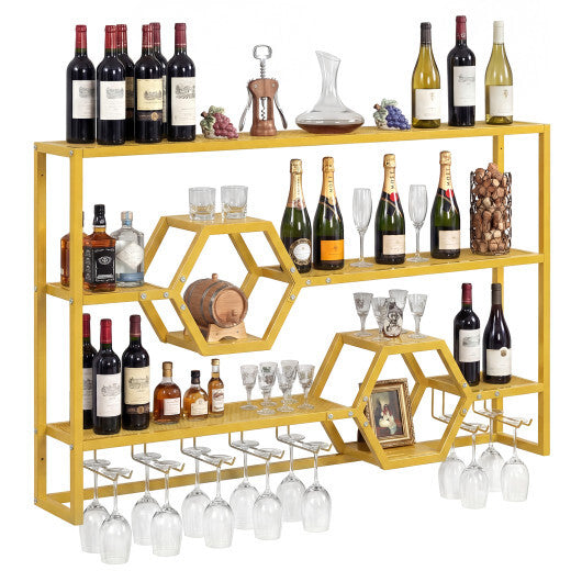 Wall Mounted Wine Rack 47" Large Floating Bar Shelves-Gold LuxuryLifeWay Online Store
