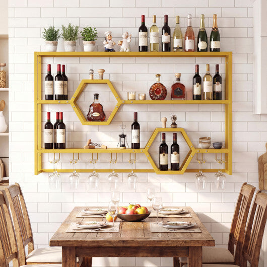 Wall Mounted Wine Rack 47" Large Floating Bar Shelves-Gold LuxuryLifeWay Online Store