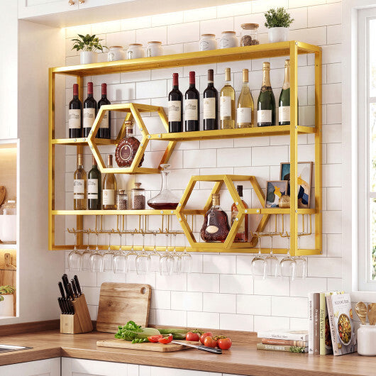 Wall Mounted Wine Rack 47" Large Floating Bar Shelves-Gold LuxuryLifeWay Online Store