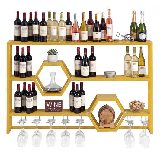 Wall Mounted Wine Rack 47" Large Floating Bar Shelves-Gold LuxuryLifeWay Online Store