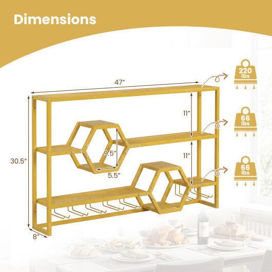 Wall Mounted Wine Rack 47" Large Floating Bar Shelves-Gold LuxuryLifeWay Online Store