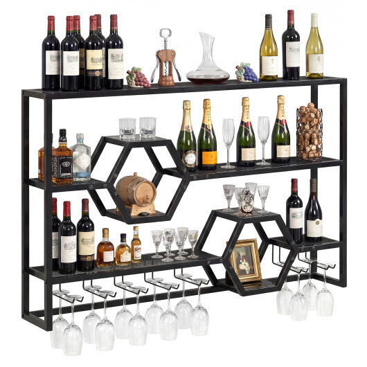 Wall Mounted Wine Rack 47" Large Floating Bar Shelves-Gold LuxuryLifeWay Online Store