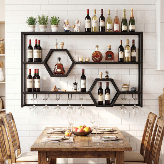 Wall Mounted Wine Rack 47" Large Floating Bar Shelves-Gold LuxuryLifeWay Online Store