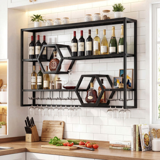Wall Mounted Wine Rack 47" Large Floating Bar Shelves-Gold LuxuryLifeWay Online Store