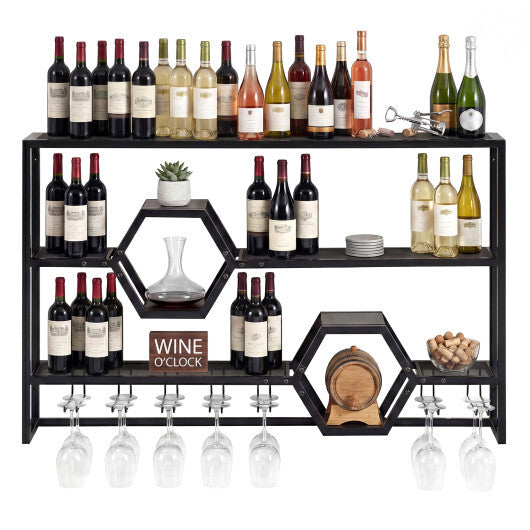 Wall Mounted Wine Rack 47" Large Floating Bar Shelves-Gold LuxuryLifeWay Online Store