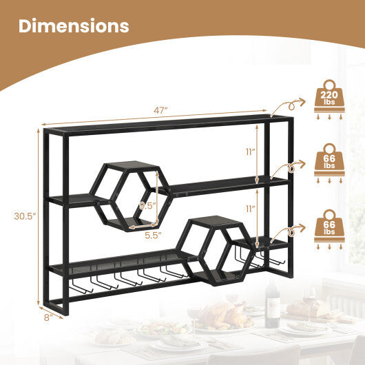 Wall Mounted Wine Rack 47" Large Floating Bar Shelves-Gold LuxuryLifeWay Online Store