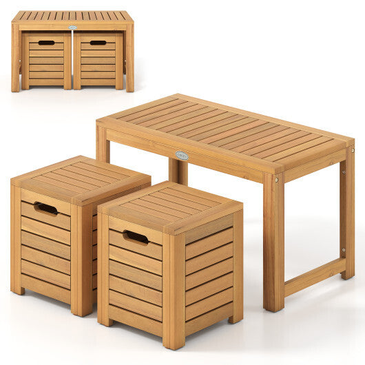 Acacia Wood Outdoor Coffee Table with Stools Set of 2 3 Pieces Patio Table and Stools Set LuxuryLifeWay Online Store