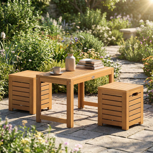 Acacia Wood Outdoor Coffee Table with Stools Set of 2 3 Pieces Patio Table and Stools Set LuxuryLifeWay Online Store