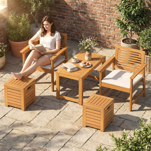 Acacia Wood Outdoor Coffee Table with Stools Set of 2 3 Pieces Patio Table and Stools Set LuxuryLifeWay Online Store