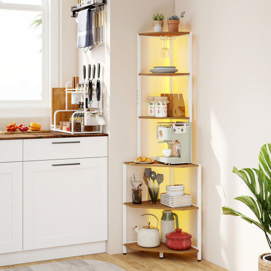 65 Inch 6-Tier Corner Shelf with Charging Station and Ambience Light-Natural LuxuryLifeWay Online Store
