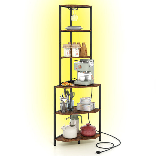 65 Inch 6-Tier Corner Shelf with Charging Station and Ambience Light-Natural LuxuryLifeWay Online Store