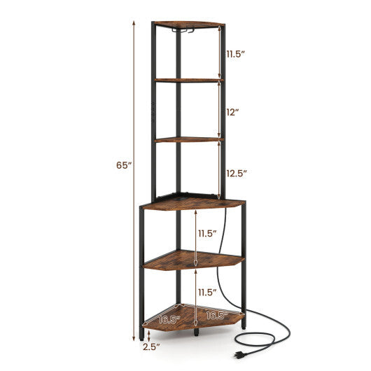 65 Inch 6-Tier Corner Shelf with Charging Station and Ambience Light-Natural LuxuryLifeWay Online Store
