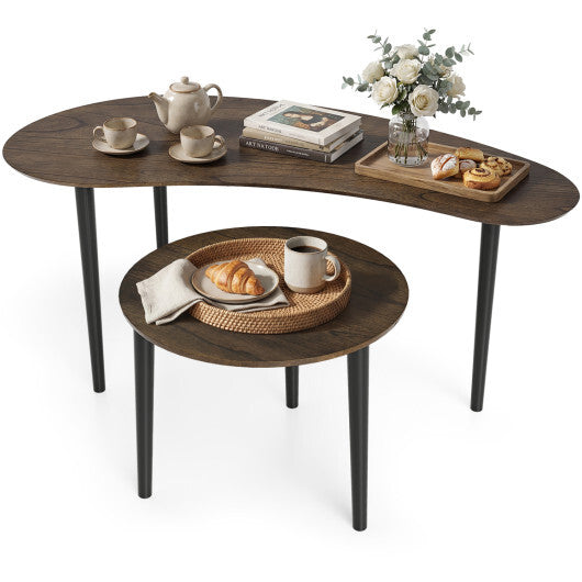 2 Pieces Mid Century Nesting Tables with Rubber Wood Legs-Walnut LuxuryLifeWay Online Store