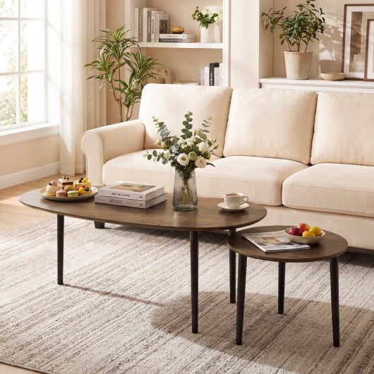 2 Pieces Mid Century Nesting Tables with Rubber Wood Legs-Walnut LuxuryLifeWay Online Store