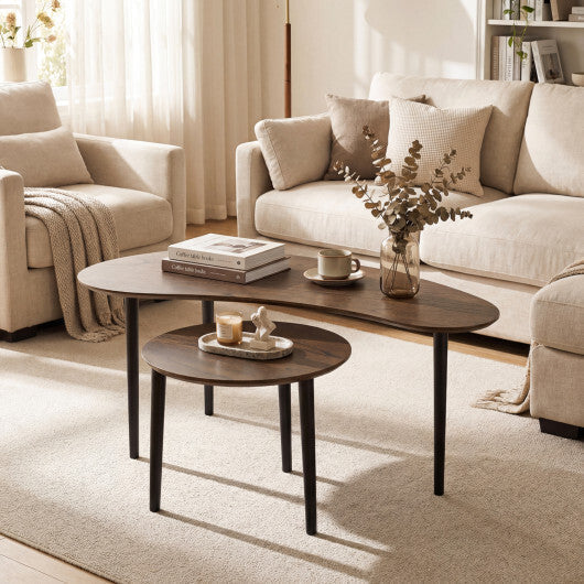 2 Pieces Mid Century Nesting Tables with Rubber Wood Legs-Walnut LuxuryLifeWay Online Store