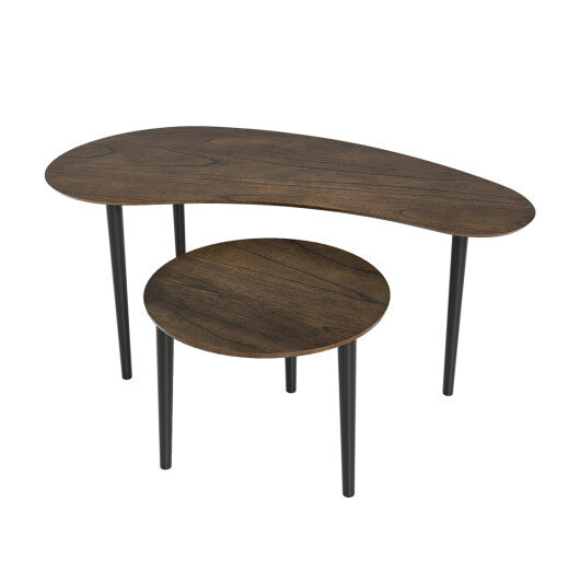 2 Pieces Mid Century Nesting Tables with Rubber Wood Legs-Walnut LuxuryLifeWay Online Store