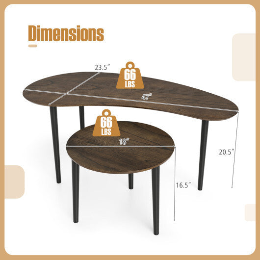 2 Pieces Mid Century Nesting Tables with Rubber Wood Legs-Walnut LuxuryLifeWay Online Store