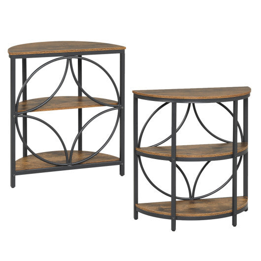 Narrow Side Table with Study Metal Frame and Storage Shelves-Rustic Brown LuxuryLifeWay Online Store