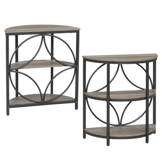 Narrow Side Table with Study Metal Frame and Storage Shelves-Rustic Brown LuxuryLifeWay Online Store
