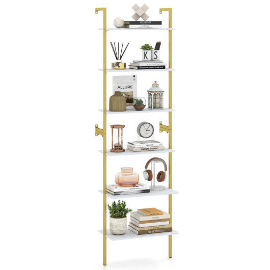 6-Tier Freestanding ladder Storage bookshelf with Metal Frame for Study and Pantry-White LuxuryLifeWay Online Store
