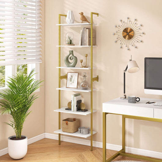 6-Tier Freestanding ladder Storage bookshelf with Metal Frame for Study and Pantry-White LuxuryLifeWay Online Store
