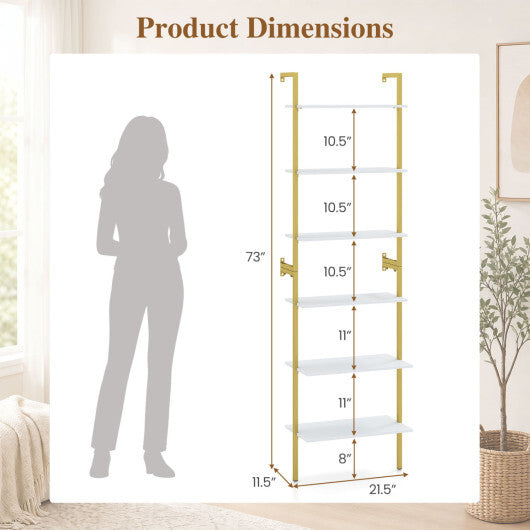 6-Tier Freestanding ladder Storage bookshelf with Metal Frame for Study and Pantry-White LuxuryLifeWay Online Store