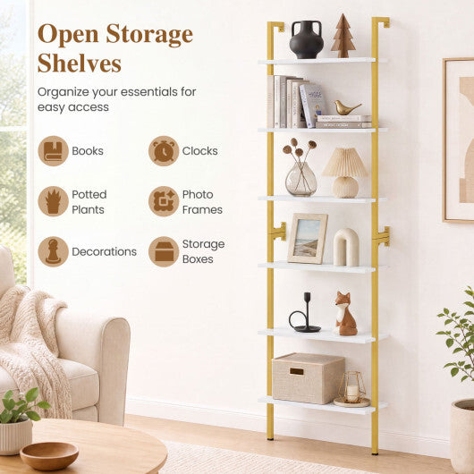 6-Tier Freestanding ladder Storage bookshelf with Metal Frame for Study and Pantry-White LuxuryLifeWay Online Store