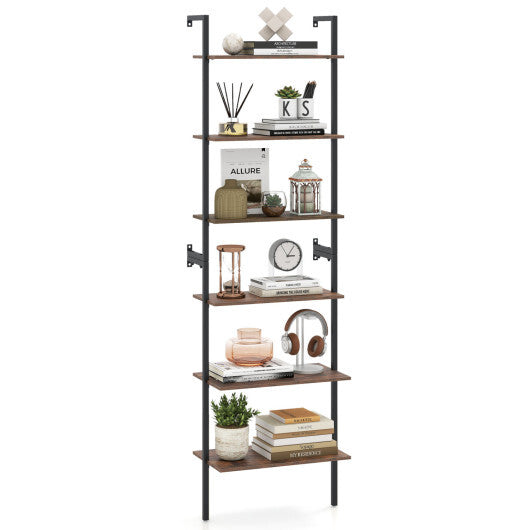6-Tier Freestanding ladder Storage bookshelf with Metal Frame for Study and Pantry-White LuxuryLifeWay Online Store
