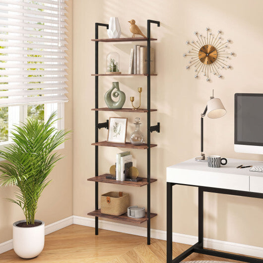 6-Tier Freestanding ladder Storage bookshelf with Metal Frame for Study and Pantry-White LuxuryLifeWay Online Store