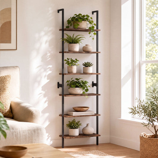 6-Tier Freestanding ladder Storage bookshelf with Metal Frame for Study and Pantry-White LuxuryLifeWay Online Store