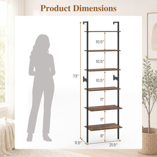 6-Tier Freestanding ladder Storage bookshelf with Metal Frame for Study and Pantry-White LuxuryLifeWay Online Store
