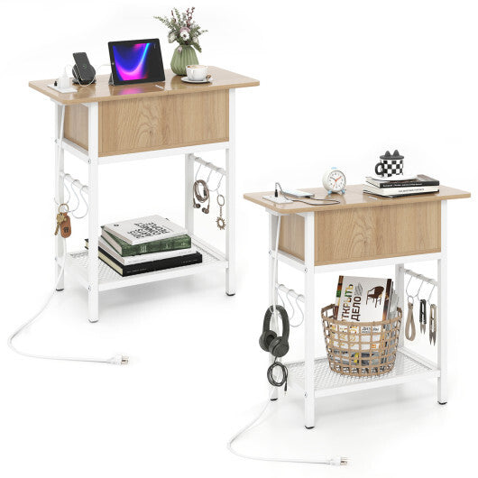 Set of 2 End Table with Charging Station and Hidden Compartment-Natural LuxuryLifeWay Online Store