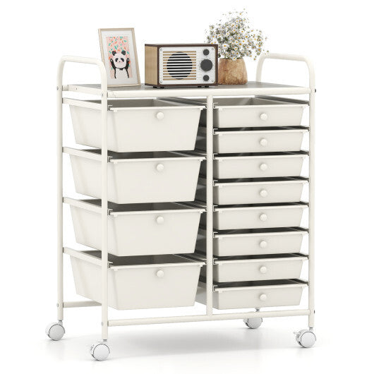 12-Drawer Utility Rolling Cart with Drawers Multi-Use Storage-White