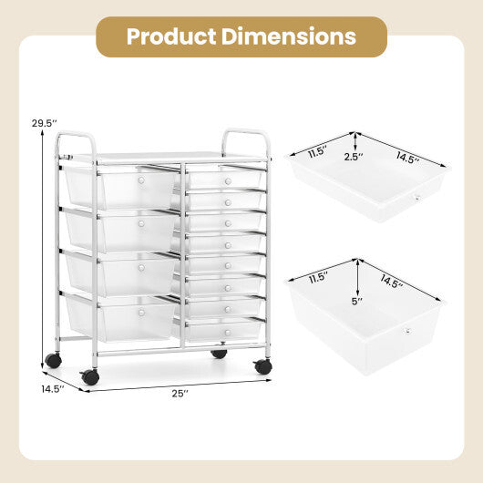 12-Drawer Utility Rolling Cart with Drawers Multi-Use Storage-White LuxuryLifeWay Online Store