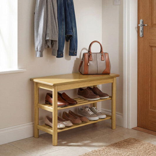 Shoe Rack Bench 3-Tier Rubberwood Shoe Changing Bench-Natrual LuxuryLifeWay Online Store