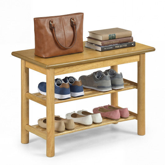 Shoe Rack Bench 3-Tier Rubberwood Shoe Changing Bench-Natrual LuxuryLifeWay Online Store