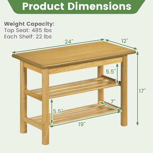 Shoe Rack Bench 3-Tier Rubberwood Shoe Changing Bench-Natrual LuxuryLifeWay Online Store