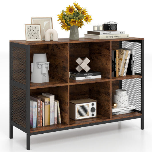 6 Cube Bookcase 42" Wide Horizontal Bookshelf with Accent Cubby Shelf-Rustic Brown LuxuryLifeWay Online Store