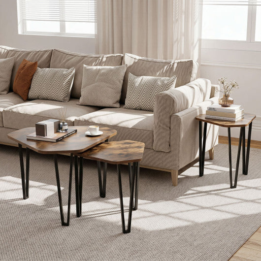 Set of 3 Nesting Coffee Tables with Engineered Wood Top and Metal Frame for Living Room-Rustic Brown LuxuryLifeWay Online Store